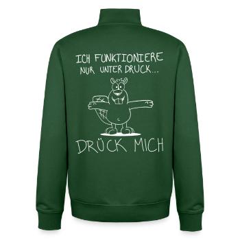Ich funktioniere nur unter Druck – Büro Humor - Unisex Organic Zip Sweatshirt von Stanley/Stella - Flaschengrün - Hinten - AI Model Male 185 dark (185cm)