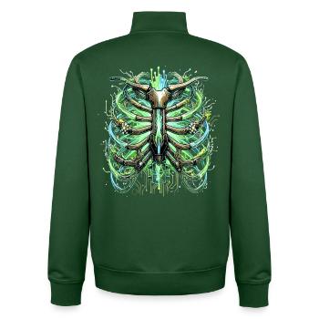Cyber Rib Cage Skeleton Sci-Fi Illustration - Unisex Organic Zip Sweatshirt by Stanley/Stella - bottle green - Back - AI Model Male 185 dark (185cm)