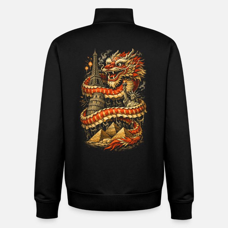 Danse du Dragon Drachentanz - Sweat zippé unisexe en coton bio Stanley/Stella - noir