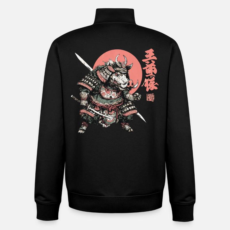 Boar Samurai under Crimson Sun - Unisex Organic Zip Sweatshirt by Stanley/Stella - black