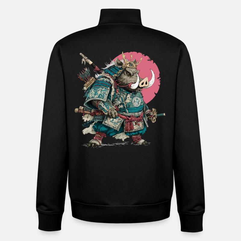Boar Samurai in Teal Armor - Unisex Organic Zip Sweatshirt by Stanley/Stella - black