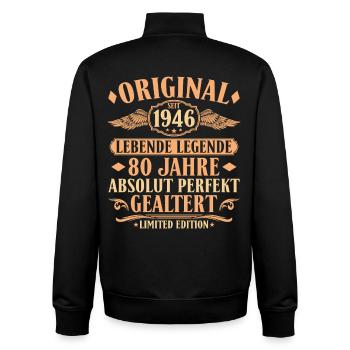Original 1946 Jahrgang 80. Geburtstag Geschenk - Unisex Organic Zip Sweatshirt von Stanley/Stella - Schwarz - Hinten - AI Model Male 185 light (185cm)