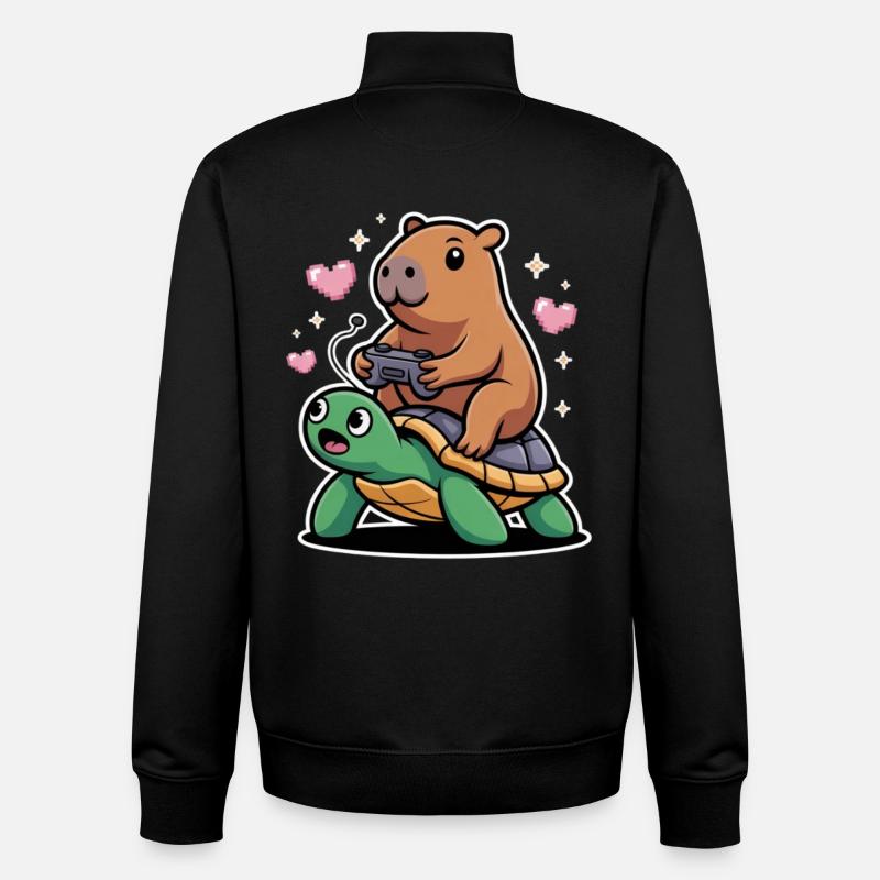 Gamer duo capybara on turtle - Unisex Organic Zip Sweatshirt by Stanley/Stella - black