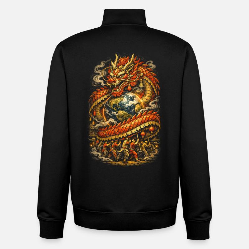 Danse du Dragon Drachentanz - Sweat zippé unisexe en coton bio Stanley/Stella - noir