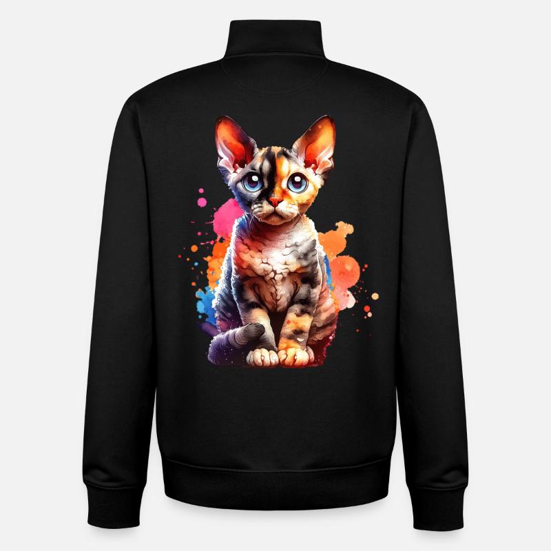 Cadeau Devon Rex - Sweat zippé unisexe en coton bio Stanley/Stella - noir