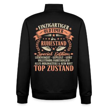 Ruhestand Oldtimer - Rente Abschied Kollege - Unisex Organic Zip Sweatshirt von Stanley/Stella - Schwarz - Hinten - AI Model Male 185 light (185cm)