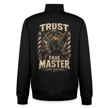 Barber Barbier Trust Le Maître du Fade - Sweat zippé unisexe en coton bio Stanley/Stella - noir - Dos - AI Model Male 185 light (185cm)