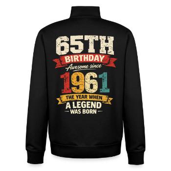 65 Year Old Birthday Legend 1961 - Vintage - Unisex Organic Zip Sweatshirt by Stanley/Stella - black - Back - AI Model Male 185 light (185cm)