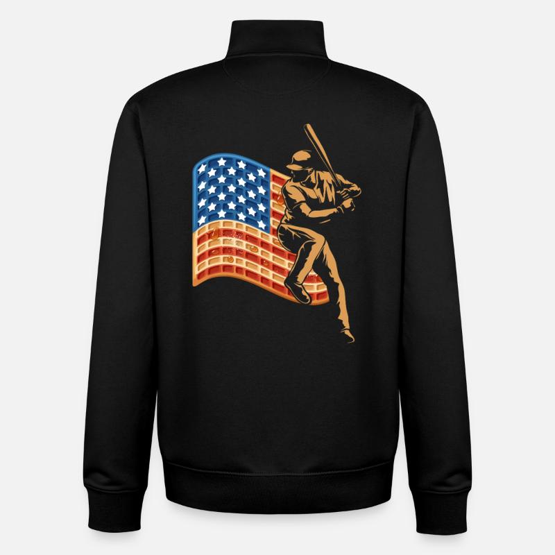 Baseball Player Waffle USA Flag - Unisex Organic Zip Sweatshirt by Stanley/Stella - black