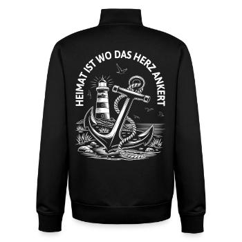 Heimat ist wo das Herz ankert Maritim Leuchtturm - Unisex Organic Zip Sweatshirt von Stanley/Stella - Schwarz - Hinten - AI Model Male 185 light (185cm)