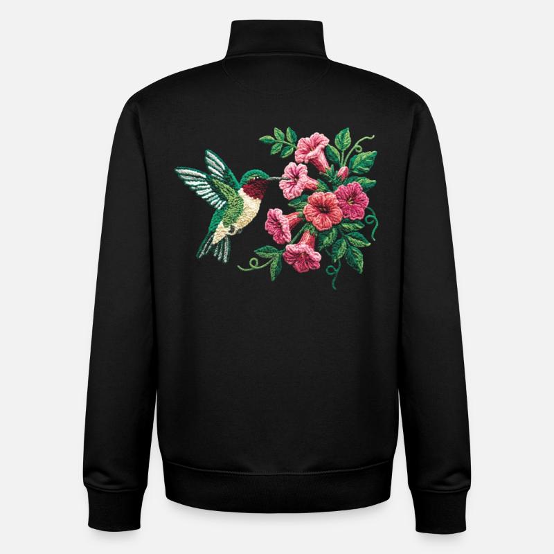 Ruby Throated Hummingbird Floral - Unisex Organic Zip Sweatshirt by Stanley/Stella - black