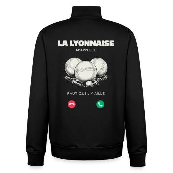 La Lyonnaise M’Appelle Faut Que J’y Aille Humour - Sweat zippé unisexe en coton bio Stanley/Stella - noir - Dos - AI Model Male 185 light (185cm)