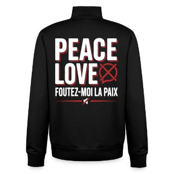 Paix et Amour Foutez-Moi La Paix - Sweat zippé unisexe en coton bio Stanley/Stella - noir - Dos - AI Model Male 185 light (185cm)