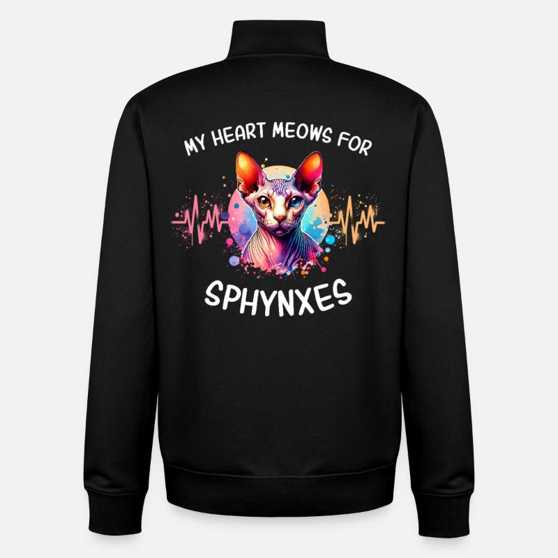 Sphynx Cat Heartline Naked Cat - Sweat zippé unisexe en coton bio Stanley/Stella - noir