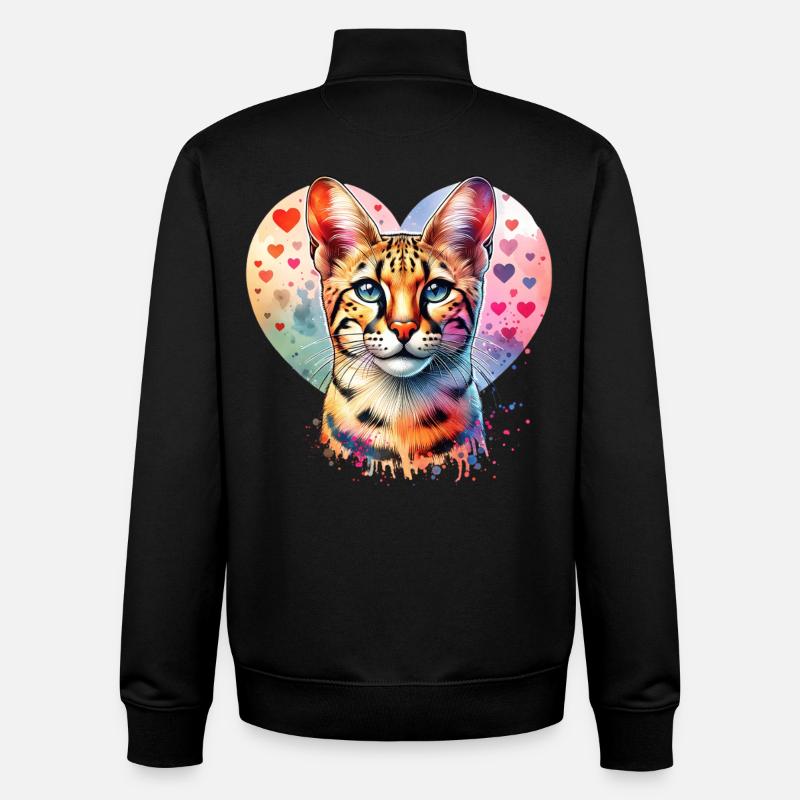Chat des savanes - Sweat zippé unisexe en coton bio Stanley/Stella - noir