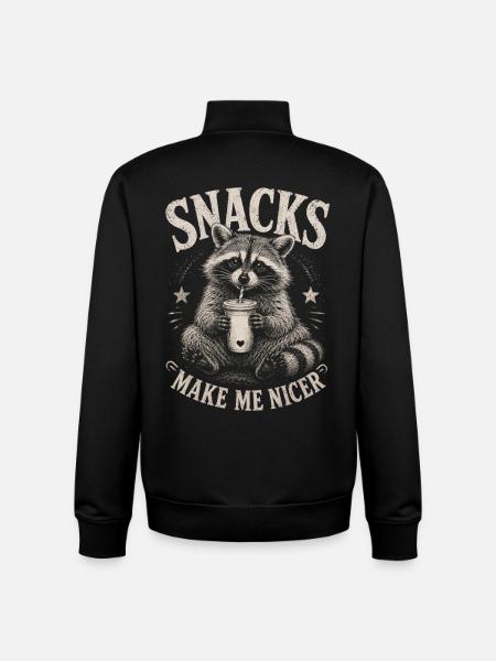 Raccoon, Snacks Make Me Nicer - Unisex Organic Zip Sweatshirt by Stanley/Stella - black