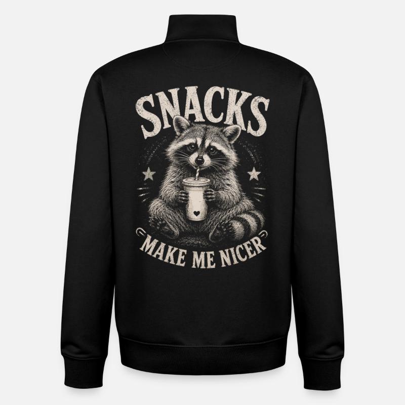 Waschbär, Snacks Make Me Nicer - Unisex Organic Zip Sweatshirt von Stanley/Stella - Schwarz
