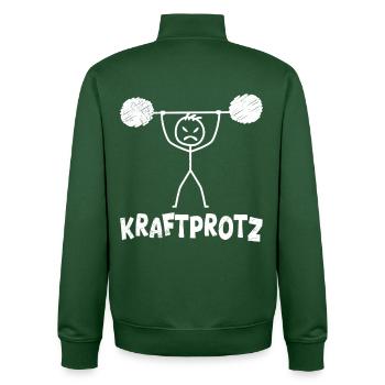 Strichmännchen KRAFTPROTZ Lustiges - Unisex Organic Zip Sweatshirt von Stanley/Stella - Flaschengrün - Hinten - AI Model Male 185 dark (185cm)