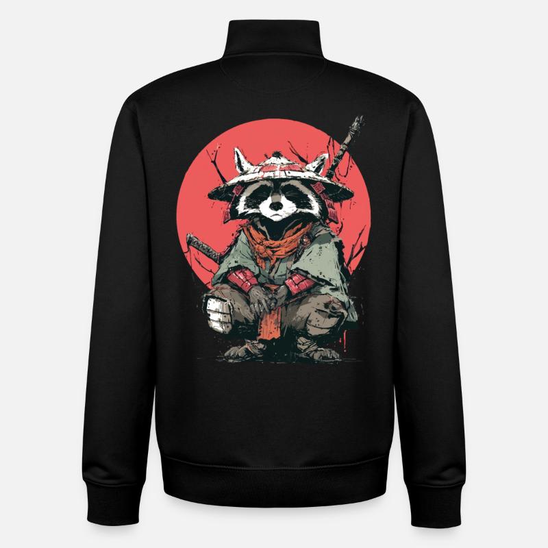Raccoon Samurai in Red Moon - Unisex Organic Zip Sweatshirt by Stanley/Stella - black