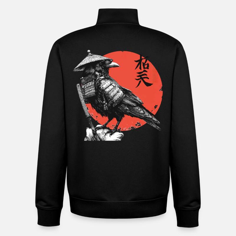 Raven Samurai in Red Sun - Unisex Organic Zip Sweatshirt by Stanley/Stella - black