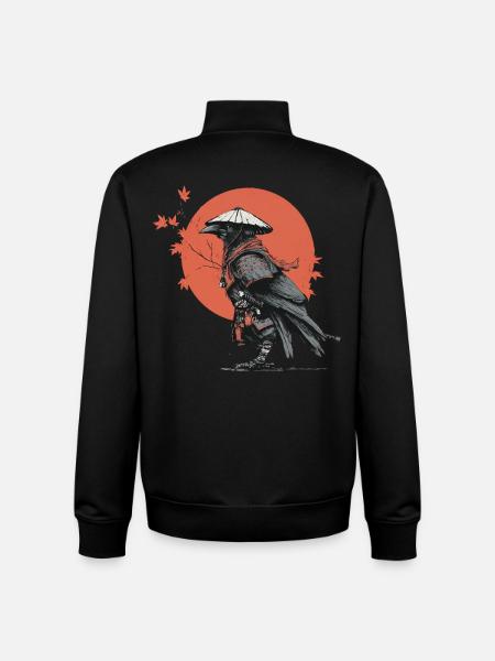 Samurai Crow in Red Moon - Unisex Organic Zip Sweatshirt by Stanley/Stella - black