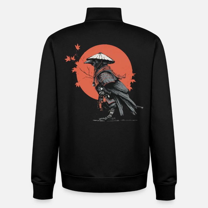 Corbeau Samouraï dans Red Moon - Sweat zippé unisexe en coton bio Stanley/Stella - noir