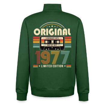 49th Birthday Gift Husband Cassette Best of 1977 - Unisex Organic Zip Sweatshirt by Stanley/Stella - bottle green - Back - AI Model Male 185 dark (185cm)