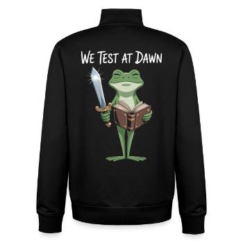 Wir testen bei Dawn Frog Warrior - Unisex Organic Zip Sweatshirt von Stanley/Stella - Schwarz - Hinten - AI Model Male 185 light (185cm)