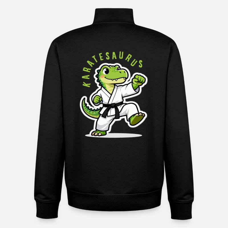 Karatesaurus Dinosaur T-Rex Karate Kids - Unisex Organic Zip Sweatshirt by Stanley/Stella - black