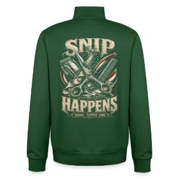 Barbier Snip Snip Arrive - Sweat zippé unisexe en coton bio Stanley/Stella - vert bouteille - Dos - AI Model Male 185 dark (185cm)