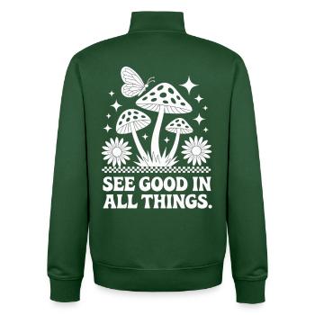 Pilze T-Shirt See Good In All Things Boho - Unisex Organic Zip Sweatshirt von Stanley/Stella - Flaschengrün - Hinten - AI Model Male 185 dark (185cm)