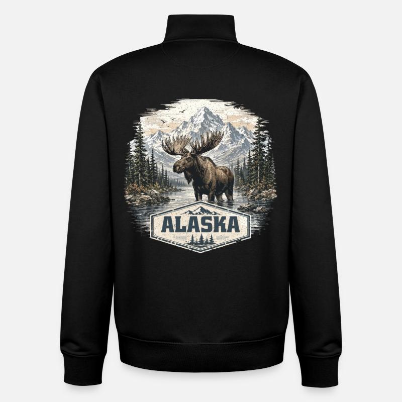L’orignal d’Alaska Adore l’Alaska - Sweat zippé unisexe en coton bio Stanley/Stella - noir