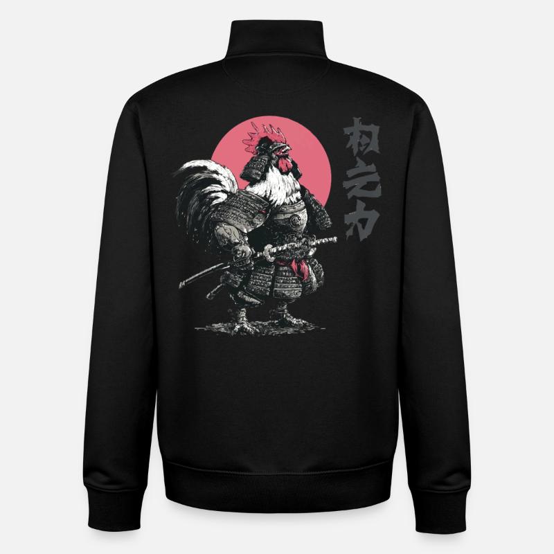 Rooster Samurai Armor Print - Unisex Organic Zip Sweatshirt by Stanley/Stella - black