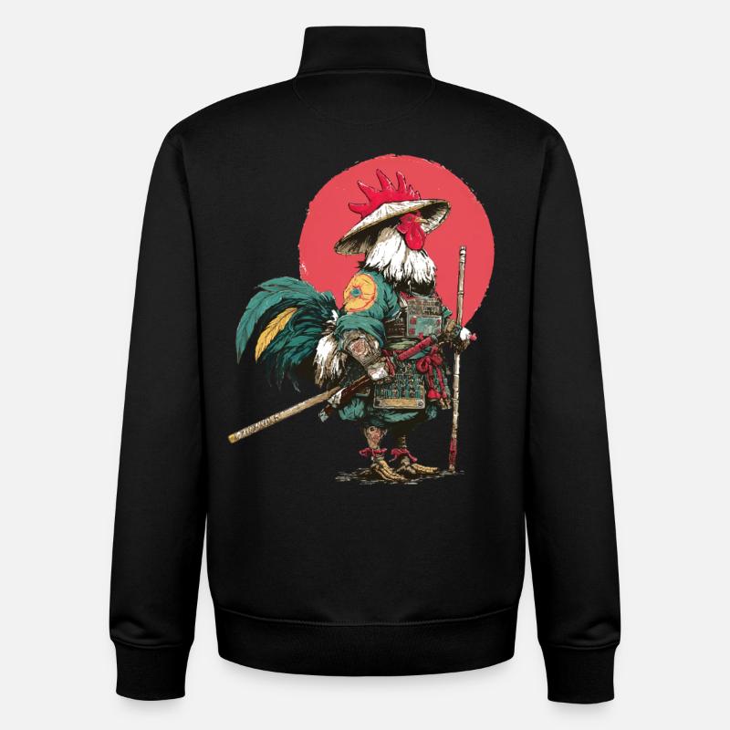 Samouraï Coq en armure - Sweat zippé unisexe en coton bio Stanley/Stella - noir