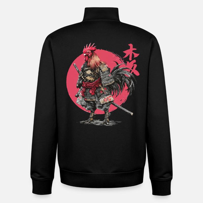 Rooster Samurai Armor Illustration - Unisex Organic Zip Sweatshirt by Stanley/Stella - black