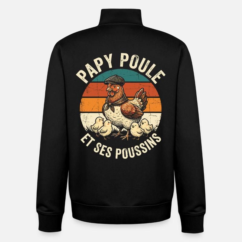 Ses Poussins Papy Poule Grand-Père - Sweat zippé unisexe en coton bio Stanley/Stella - noir