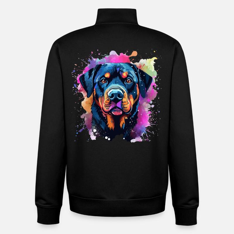 Vibrant Rottie Portrait Splash - Unisex Organic Zip Sweatshirt by Stanley/Stella - black
