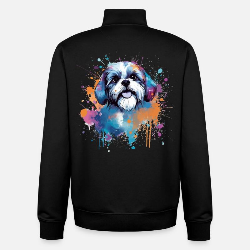 Éclaboussure de chiot Shih Tzu - Sweat zippé unisexe en coton bio Stanley/Stella - noir