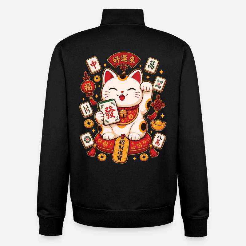 Cat Mahjong Lover Mahjong Player - Unisex Organic Zip Sweatshirt by Stanley/Stella - black