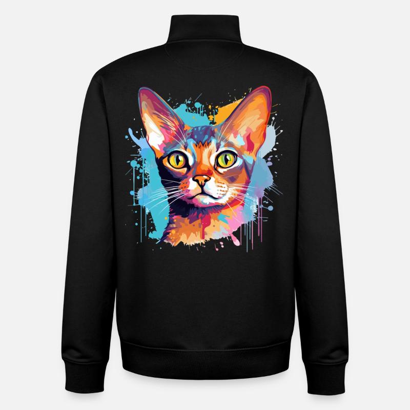 Abessinisches Katzengesicht – bunte Splash-Kunst - Unisex Organic Zip Sweatshirt von Stanley/Stella - Schwarz