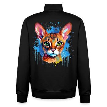 Art éclaboussuré de chat abyssinienne graphique coloré - Sweat zippé unisexe en coton bio Stanley/Stella - noir - Dos - AI Model Male 185 light (185cm)