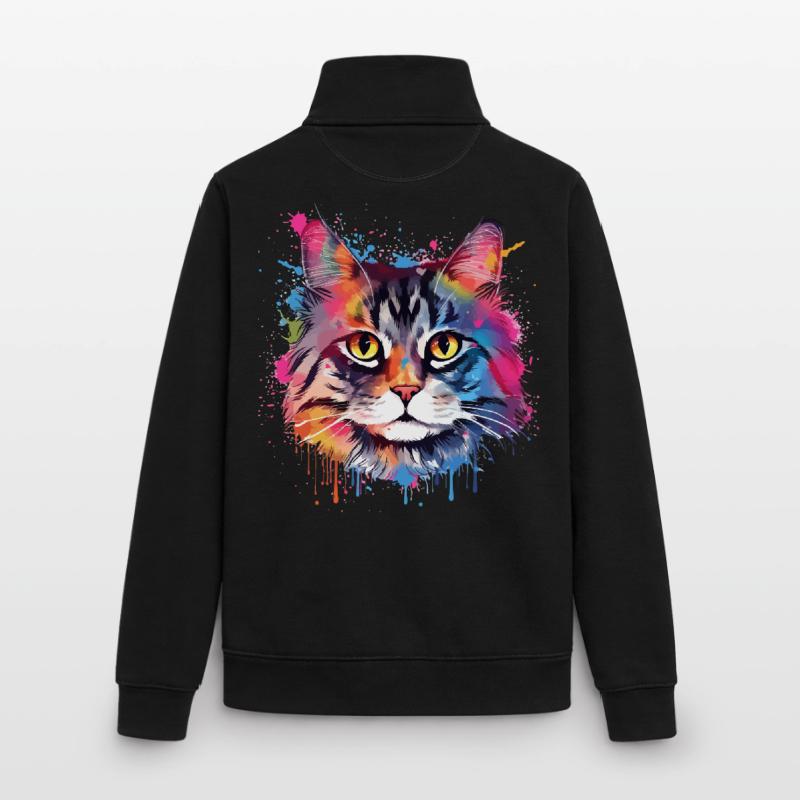 Art coloré éclaboussé Visage de chat américain à queue courte Sweat zippé unisexe en coton bio Stanley/Stella