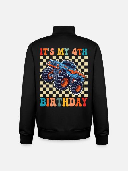 4th Birthday Monster Truck - Unisex Organic Zip Sweatshirt by Stanley/Stella - black