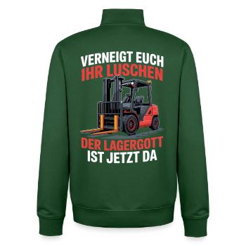 Lagerist - Unisex Organic Zip Sweatshirt von Stanley/Stella - Flaschengrün - Hinten - AI Model Male 185 dark (185cm)