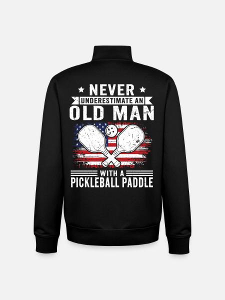 Never underestimate: Old man with pickleball - Unisex Organic Zip Sweatshirt by Stanley/Stella - black