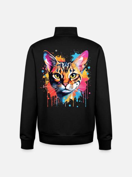 Bengalisches Katzengesicht Bunte Spritzkunst - Unisex Organic Zip Sweatshirt von Stanley/Stella - Schwarz