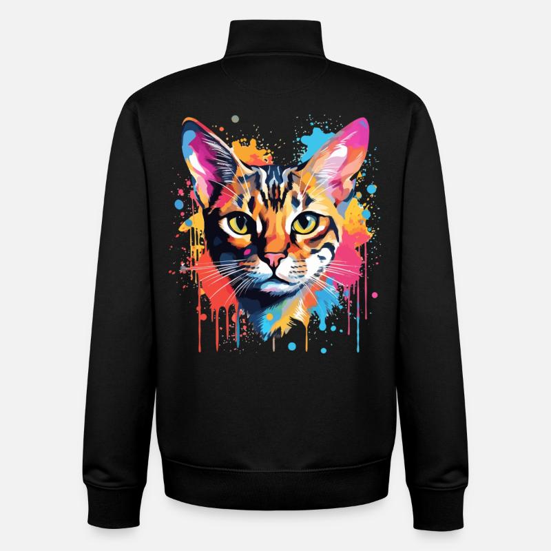 Bengalisches Katzengesicht Bunte Spritzkunst - Unisex Organic Zip Sweatshirt von Stanley/Stella - Schwarz