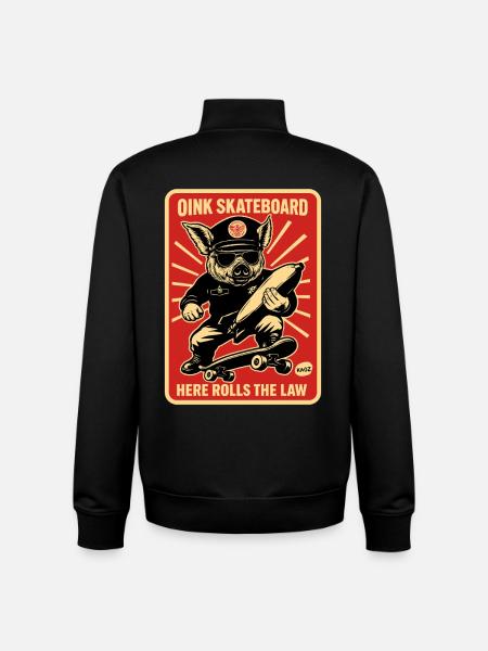 Oink Skateboard: Here Rolls the Law - Unisex Organic Zip Sweatshirt by Stanley/Stella - black