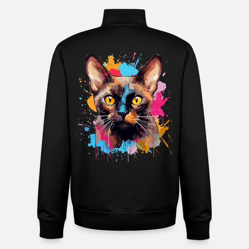 Burmesisches Katzengesicht – bunte Splash-Art - Unisex Organic Zip Sweatshirt von Stanley/Stella - Schwarz