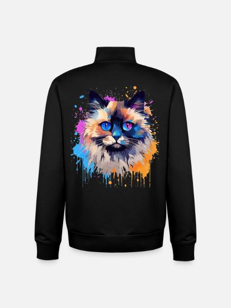 Bunte Birman-Katzengesicht-Splash-Kunst - Unisex Organic Zip Sweatshirt von Stanley/Stella - Schwarz